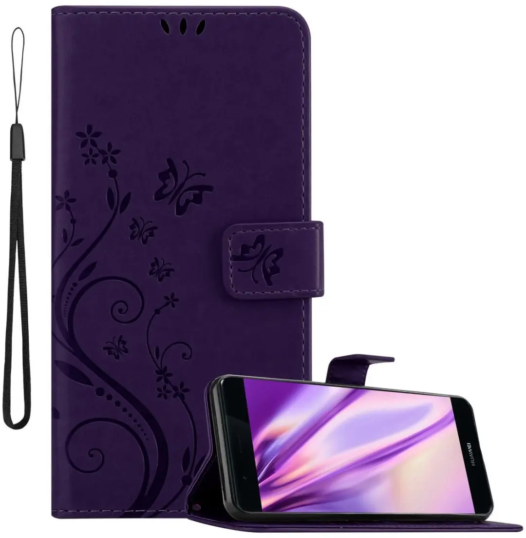 Cadorabo Hoesje geschikt voor Huawei P9 in BLOEMEN DONKER PAARS