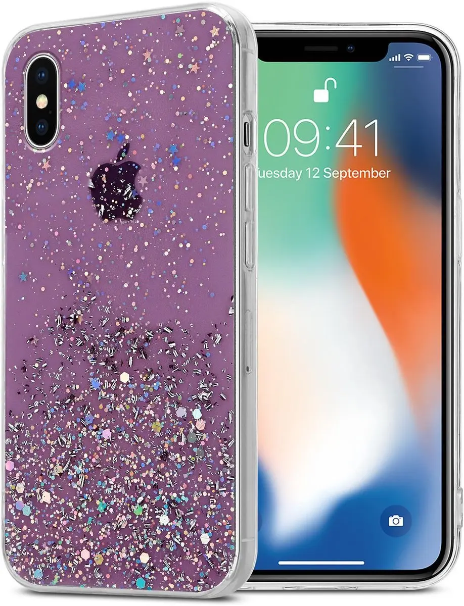 Cadorabo Hoesje geschikt voor Apple iPhone X / XS in Paars met Glitter
