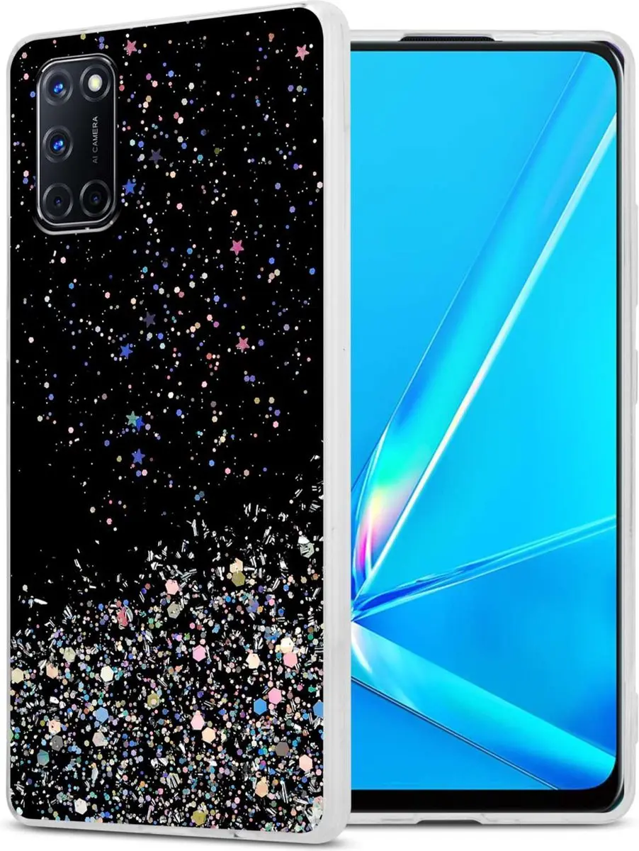 Cadorabo Hoesje geschikt voor Oppo A92 in Zwart met Glitter - Beschermhoes van flexibel TPU silicone met fonkelende glitters Case Cover Etui