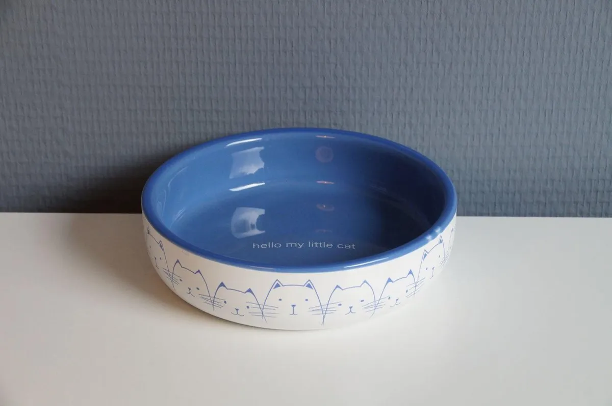 Trixie Hello My Little Cat Keramische Voerbak - Ø15cm - Blauw/Wit - afbeelding 3 van 6