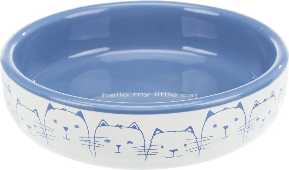 Trixie Hello My Little Cat Keramische Voerbak - Ø15cm - Blauw/Wit - afbeelding 5 van 6