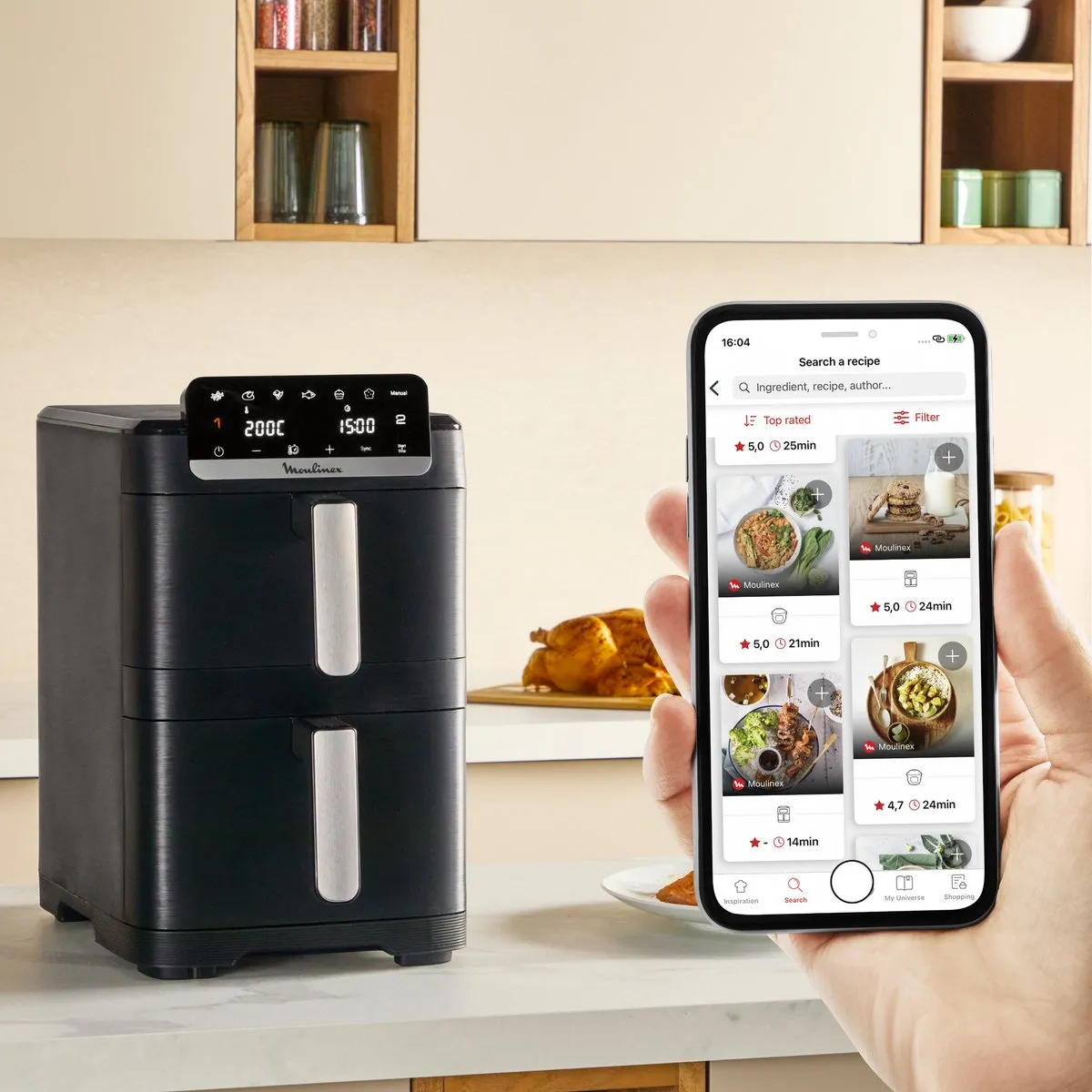 Moulinex Easy Fry Crispy Stack EZ7528F0 Dual Airfryer 10L - 7 Programma's - Zwart
