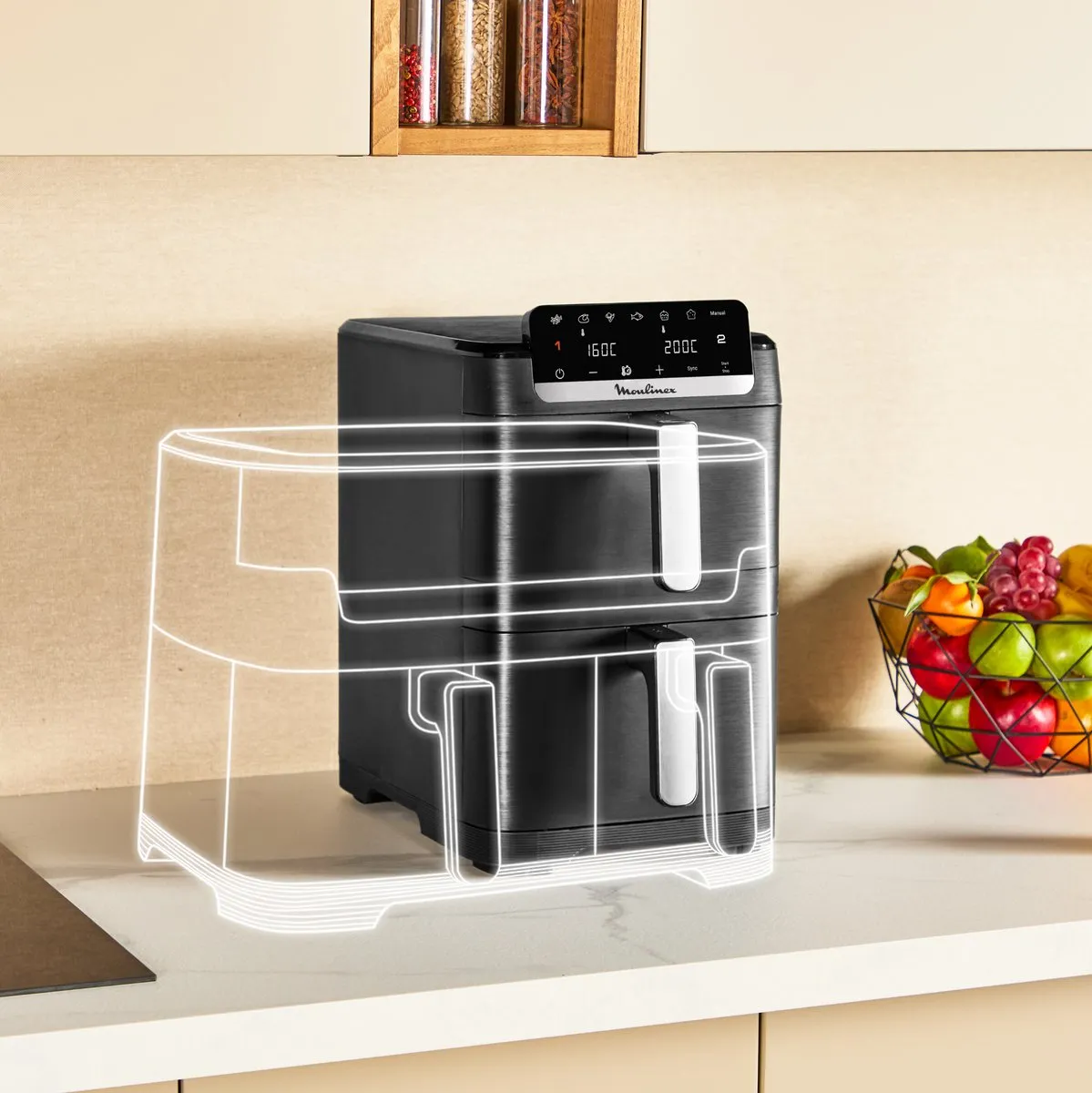 Moulinex Easy Fry Crispy Stack EZ7528F0 Dual Airfryer 10L - 7 Programma's - Zwart