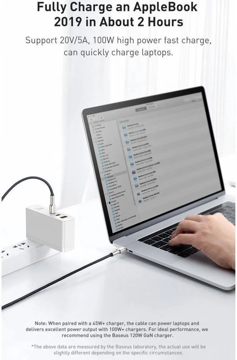 Baseus Cafule Series CATJK-D02 USB-C Kabel 100W 2m - Wit