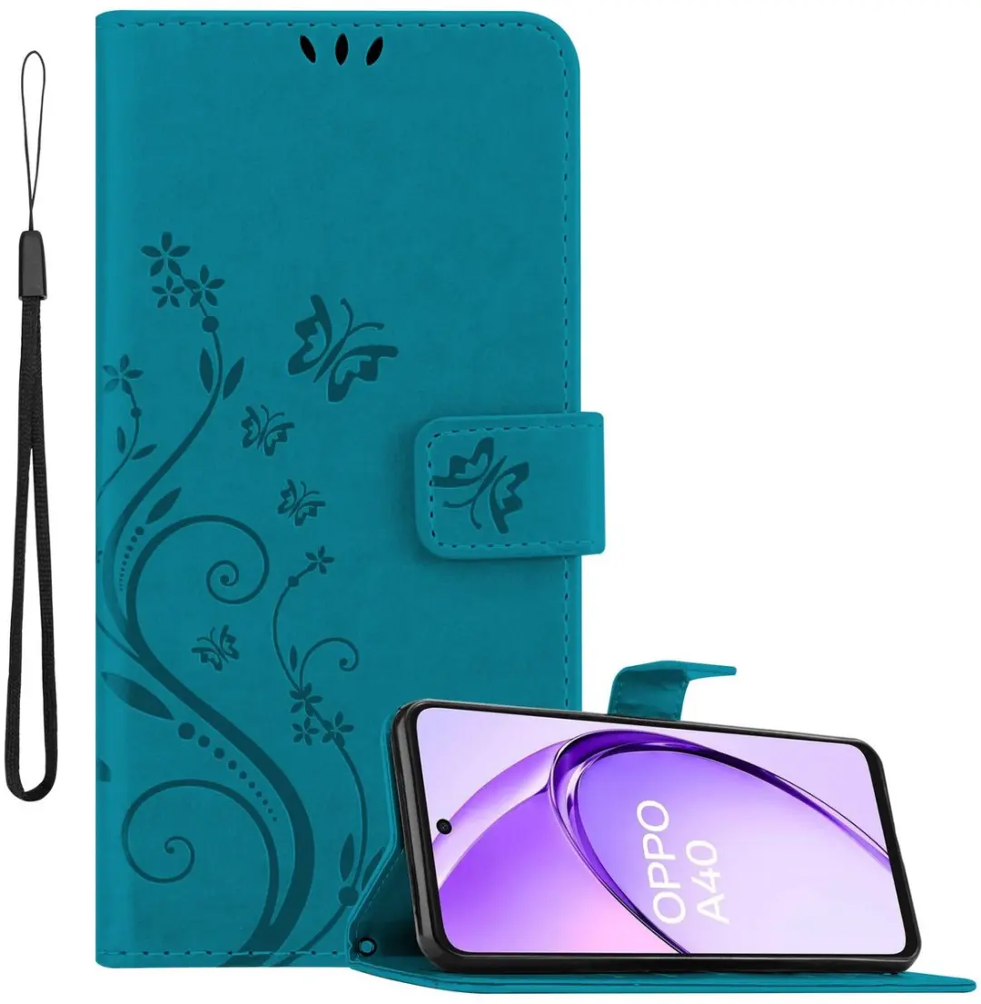 Cadorabo Hoesje geschikt voor Oppo A40 in BLOEMEN BLAUW