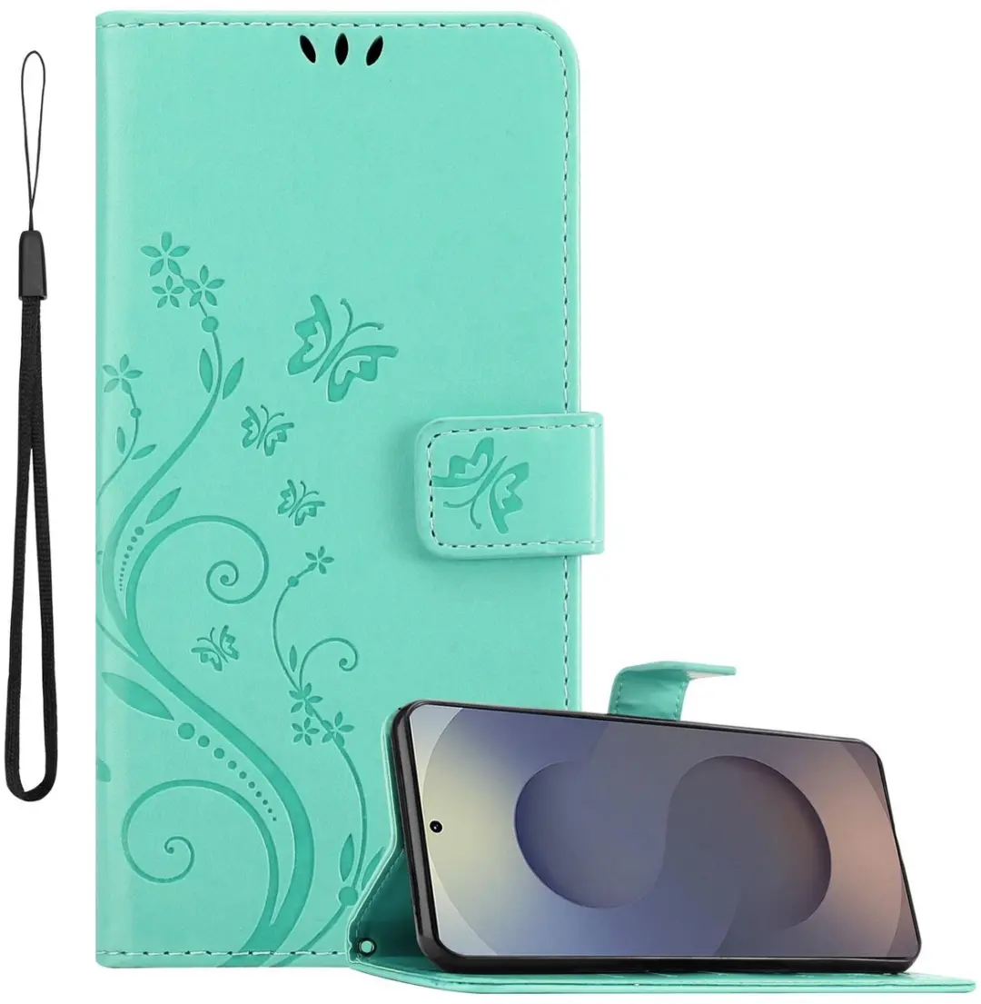 Cadorabo Hoesje geschikt voor Samsung Galaxy S25 Ultra in BLOEMEN TURKOOIS