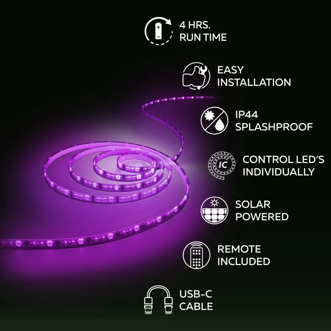 Calex Vista Solar Ledstrip 3m - RGBIC Zwart