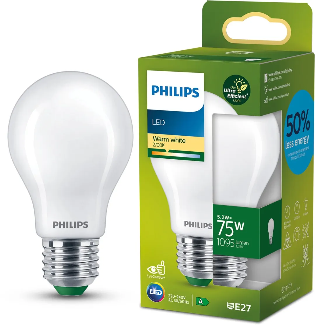 Philips UltraEfficient LED Lamp 5.2W E27 Warmwit Mat