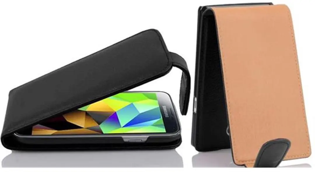 Cadorabo Hoesje geschikt voor Samsung Galaxy S5 MINI / S5 MINI DUOS in ZWARTE OXIDE - Beschermhoes in flip-design Case Cover van getextureerd imitatieleer