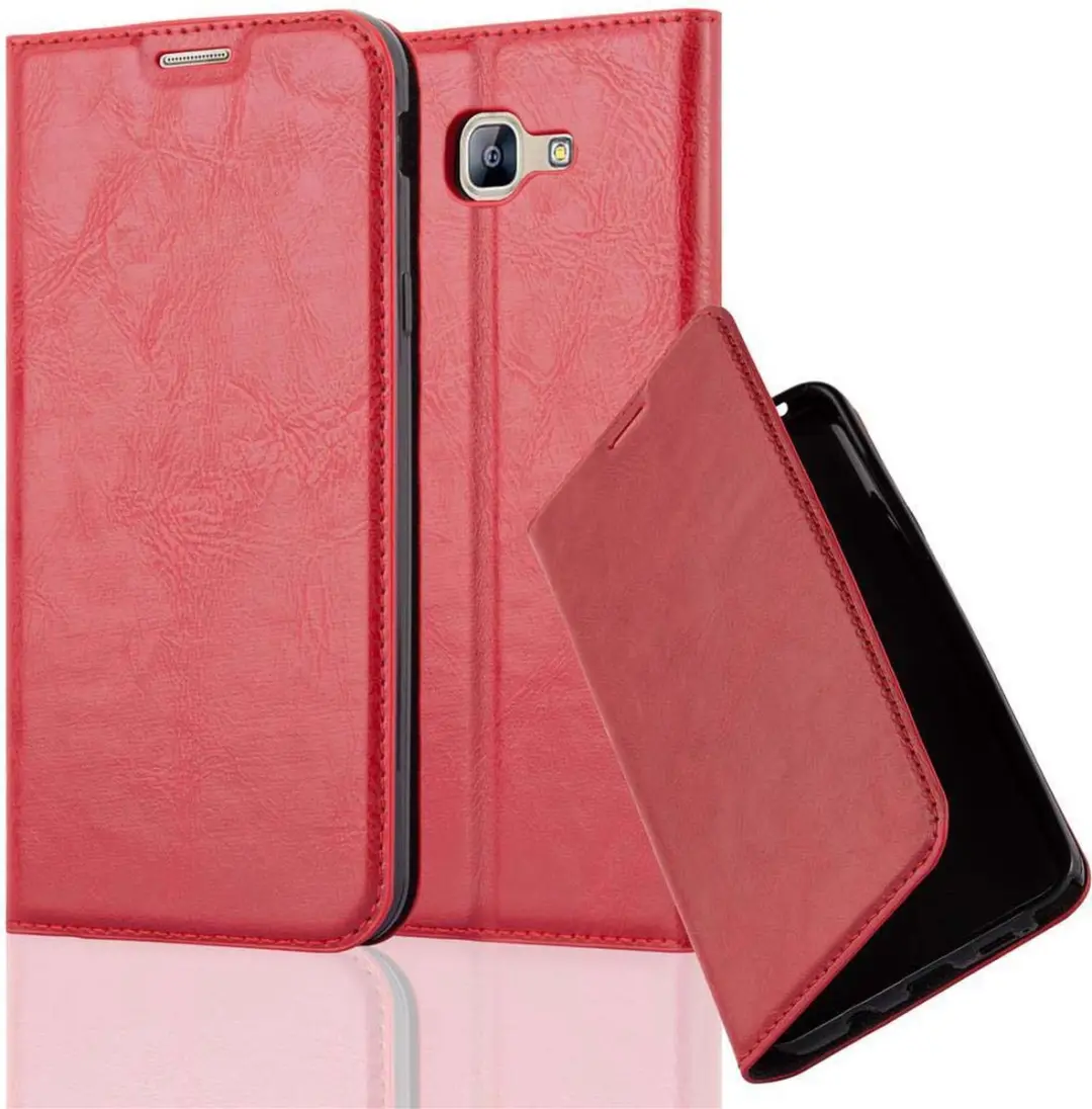 Cadorabo Hoesje geschikt voor Samsung Galaxy A8 2016 in APPEL ROOD - Beschermhoes met magnetische sluiting, standfunctie en kaartvakje Book Case Cover Etui