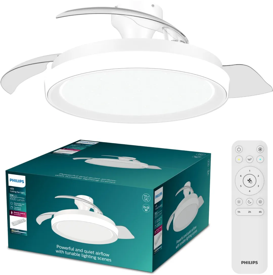 Philips Bliss Plafondventilator 106cm - 3 Bladen - 4500 Lumen - Wit
