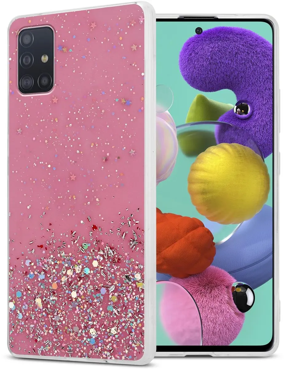 Cadorabo Hoesje geschikt voor Samsung Galaxy A51 4G / M40s in Roze met Glitter