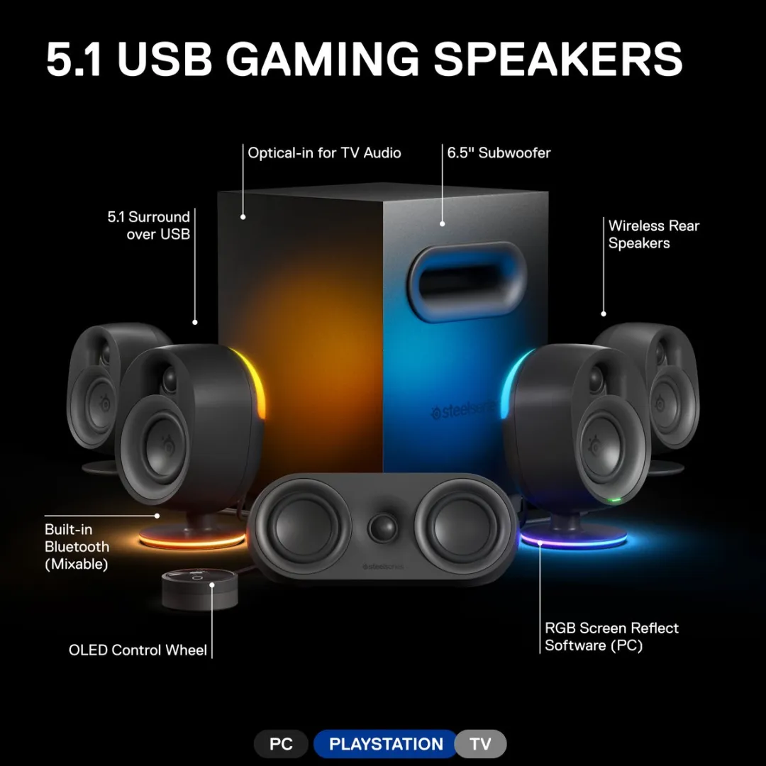 SteelSeries Arena 9 61549 Multimedia Speakers - 200W - 5.1 - Zwart
