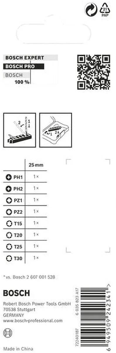 Bosch Professional Slagmoer-mengverpakking PH1/PH2/PZ1/PZ2/T15/T20 - 8 Stuks