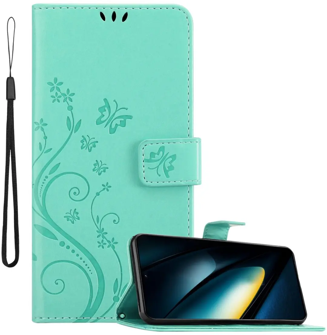 Cadorabo Hoesje geschikt voor Xiaomi Poco F6 Pro in BLOEMEN TURKOOIS