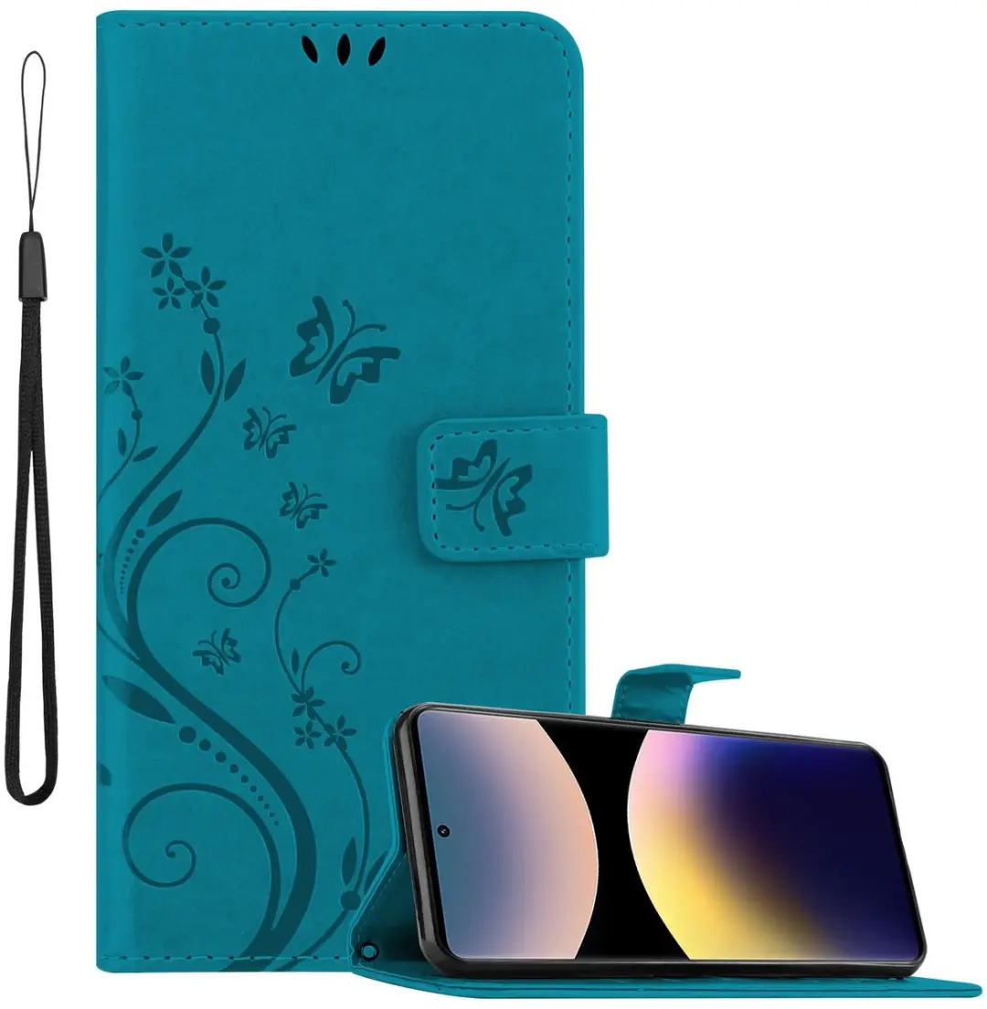 Cadorabo Hoesje geschikt voor Xiaomi RedMi Note 14 Pro 4G in BLOEMEN BLAUW
