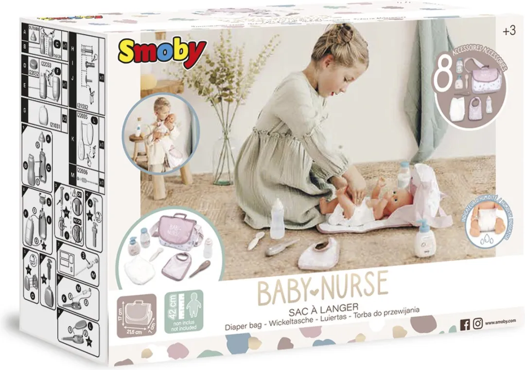 Smoby Baby Nurse Luiertas - Roze/Creme - 7600220369