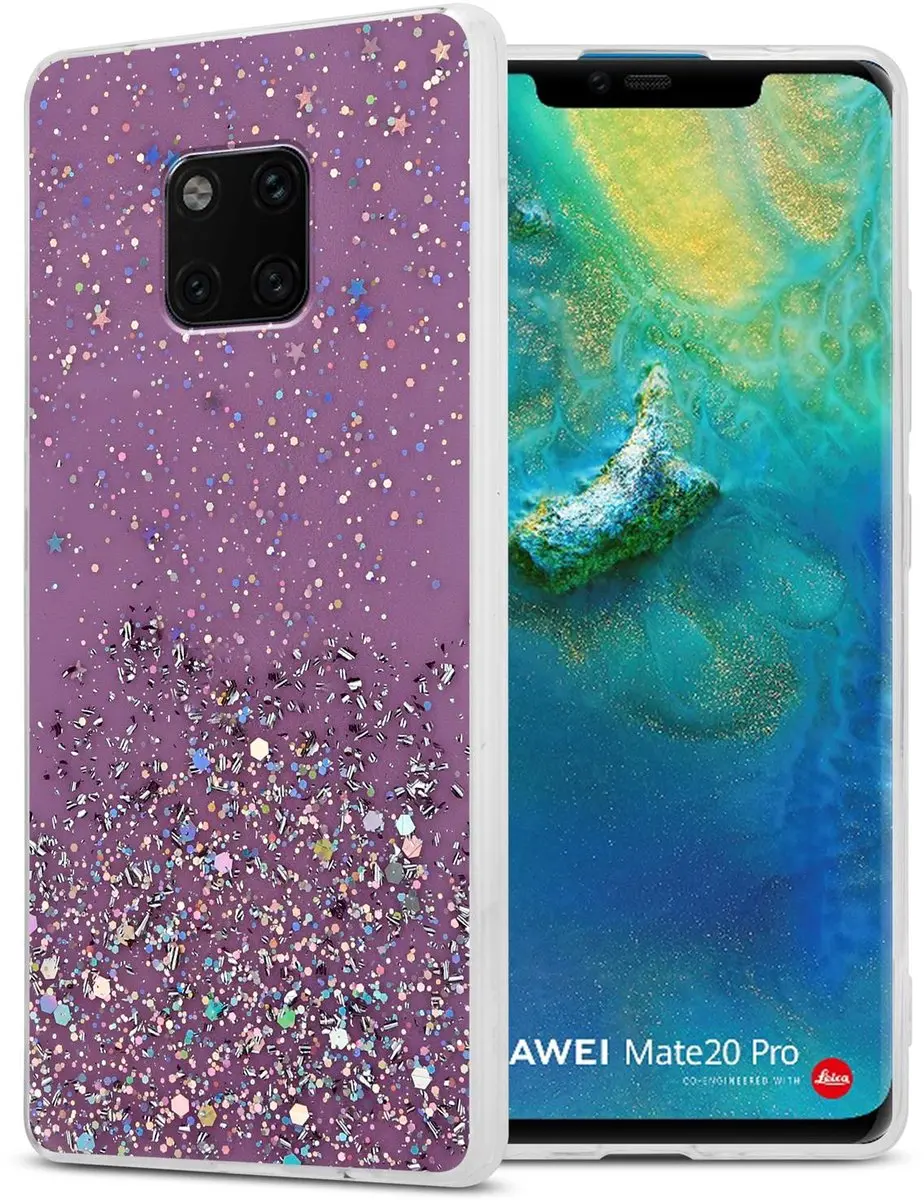 Cadorabo Hoesje geschikt voor Huawei MATE 20 PRO in Paars met Glitter