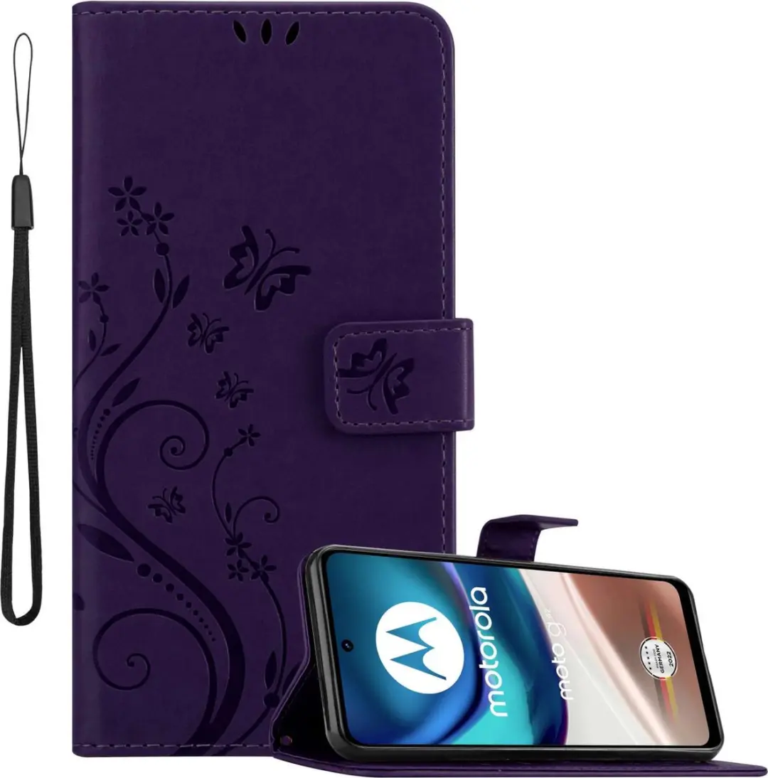 Cadorabo Hoesje geschikt voor Motorola MOTO G42 in BLOEMEN DONKER PAARS