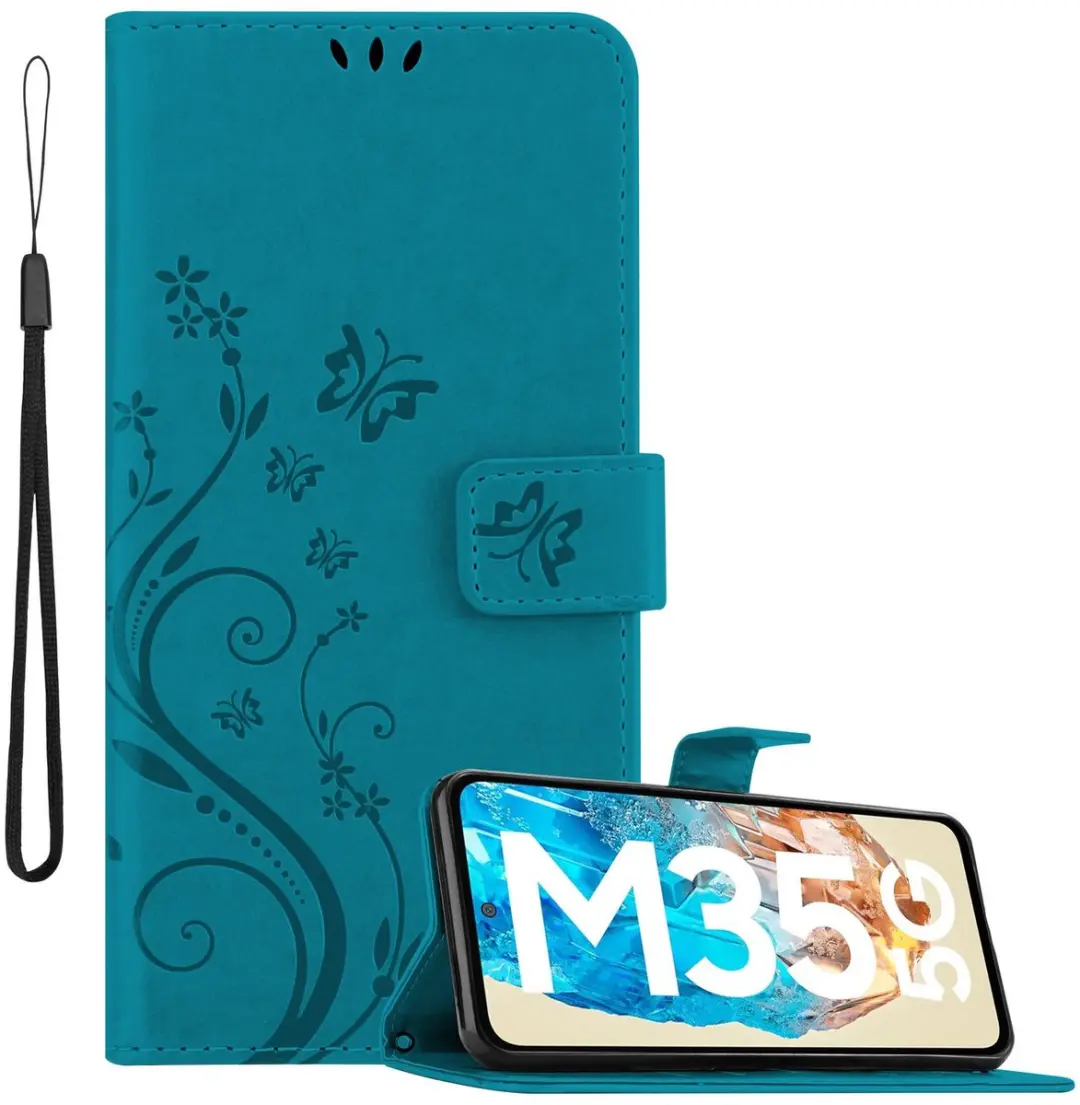 Cadorabo Hoesje geschikt voor Samsung Galaxy M35 in BLOEMEN BLAUW