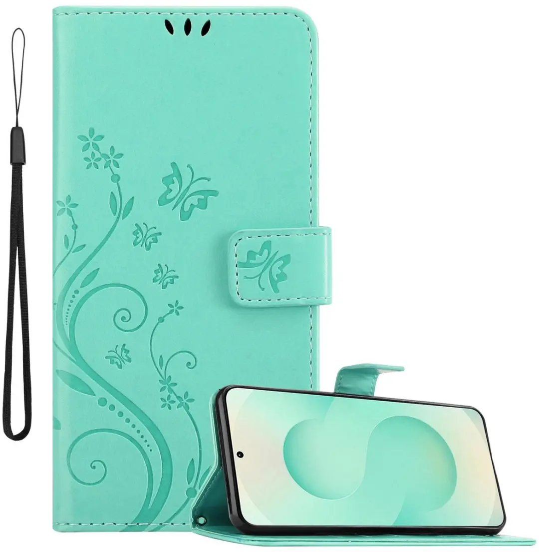 Cadorabo Hoesje geschikt voor Samsung Galaxy S25 Plus in BLOEMEN TURKOOIS