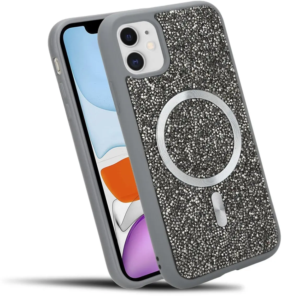 Hoesje geschikt voor iPhone 11 in Grijs Diamant Glitter Stijl