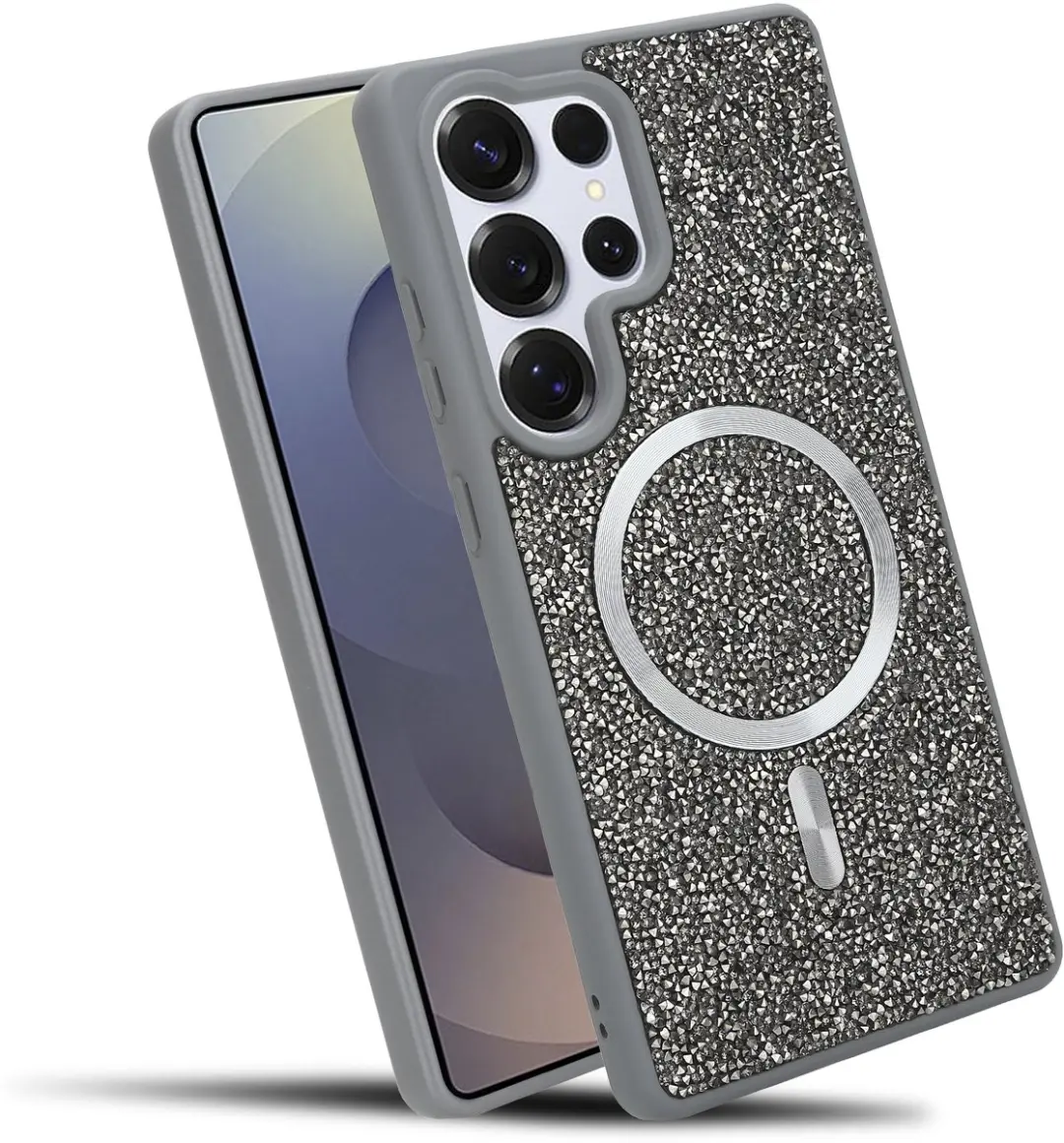 Hoesje geschikt voor Samsung Galaxy S24 ULTRA in Grijs Diamant Glitter Stijl