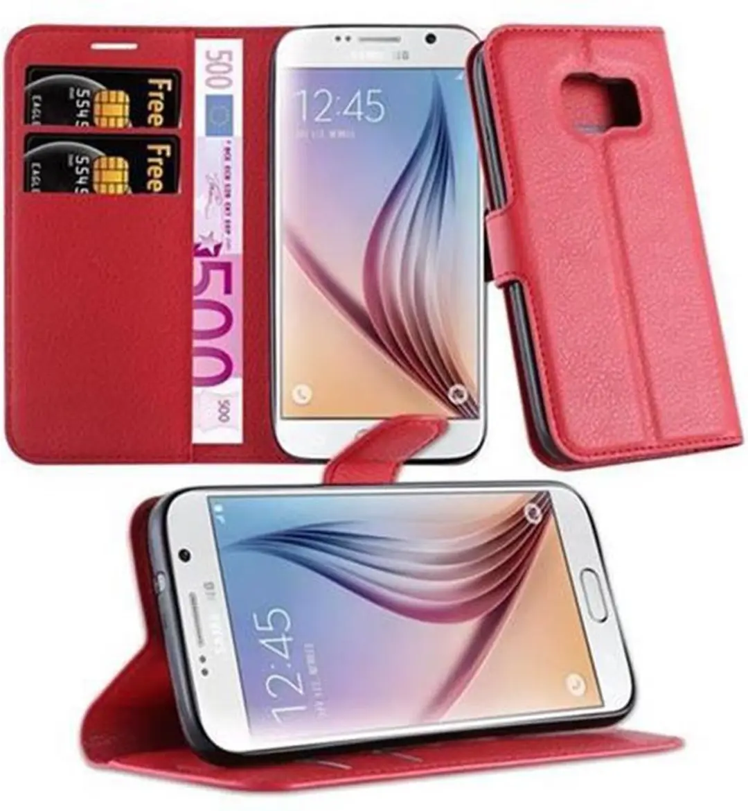 Cadorabo Hoesje geschikt voor Samsung Galaxy S7 in KARMIJN ROOD - Beschermhoes met magnetische sluiting, standfunctie en kaartvakje Book Case Cover Etui