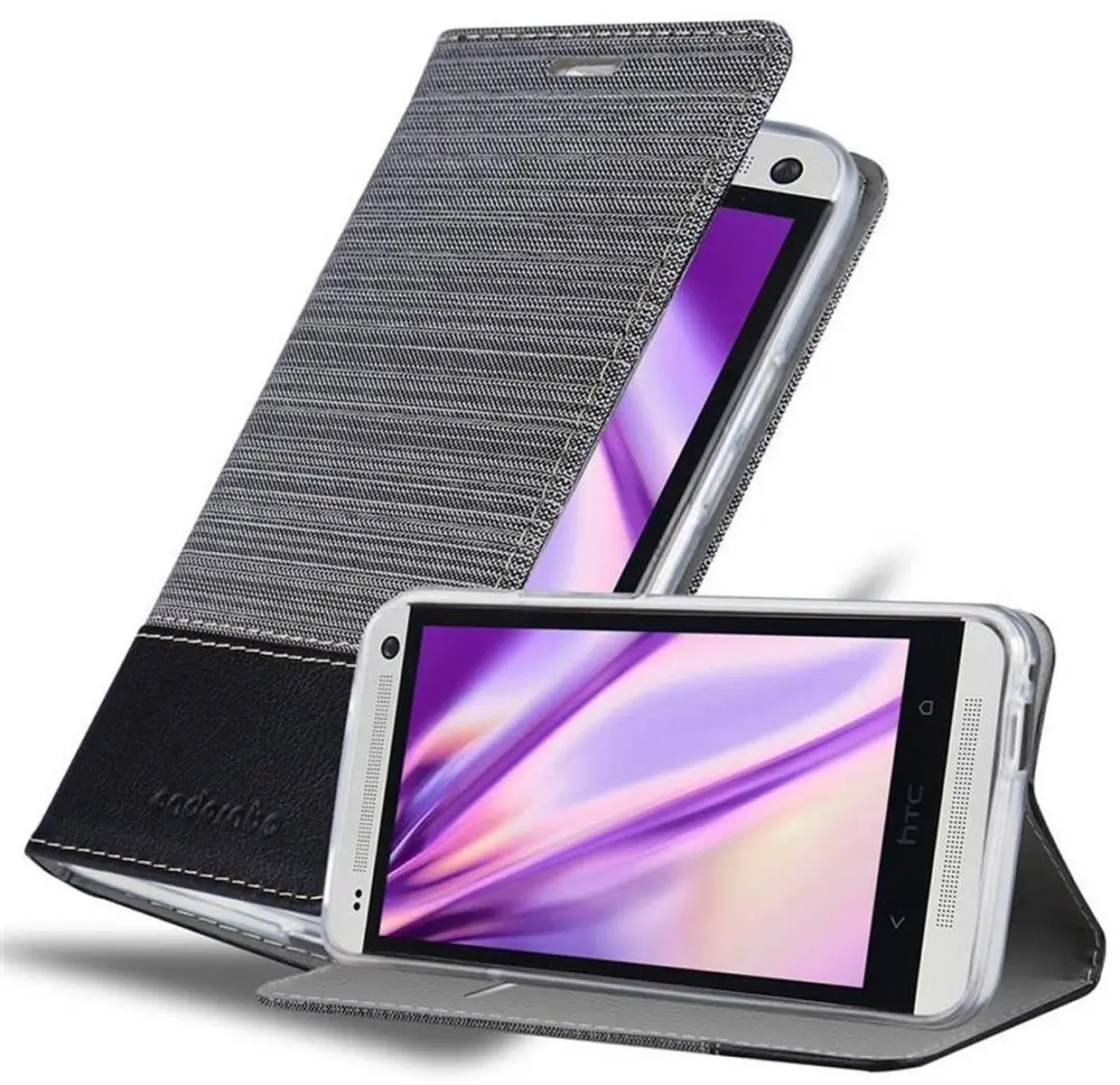 Cadorabo Hoesje geschikt voor HTC ONE M7 in GRIJS ZWART