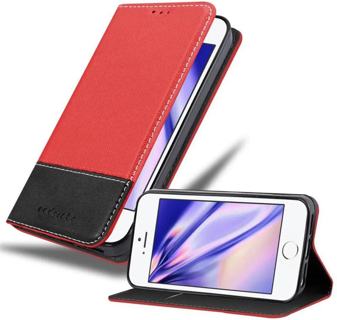 Cadorabo Hoesje geschikt voor Apple iPhone 6 / 6S in ROOD ZWART - Beschermhoes met magnetische sluiting, standfunctie en kaartvakje Book Case Cover Etui