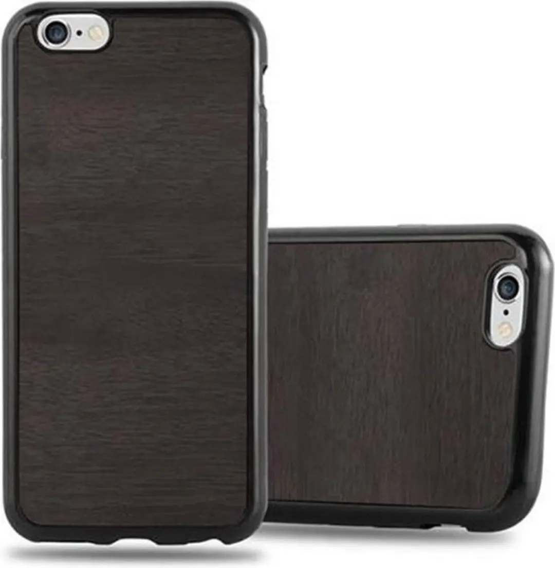 Cadorabo Hoesje geschikt voor Apple iPhone 6 / 6S in WOODEN ZWART