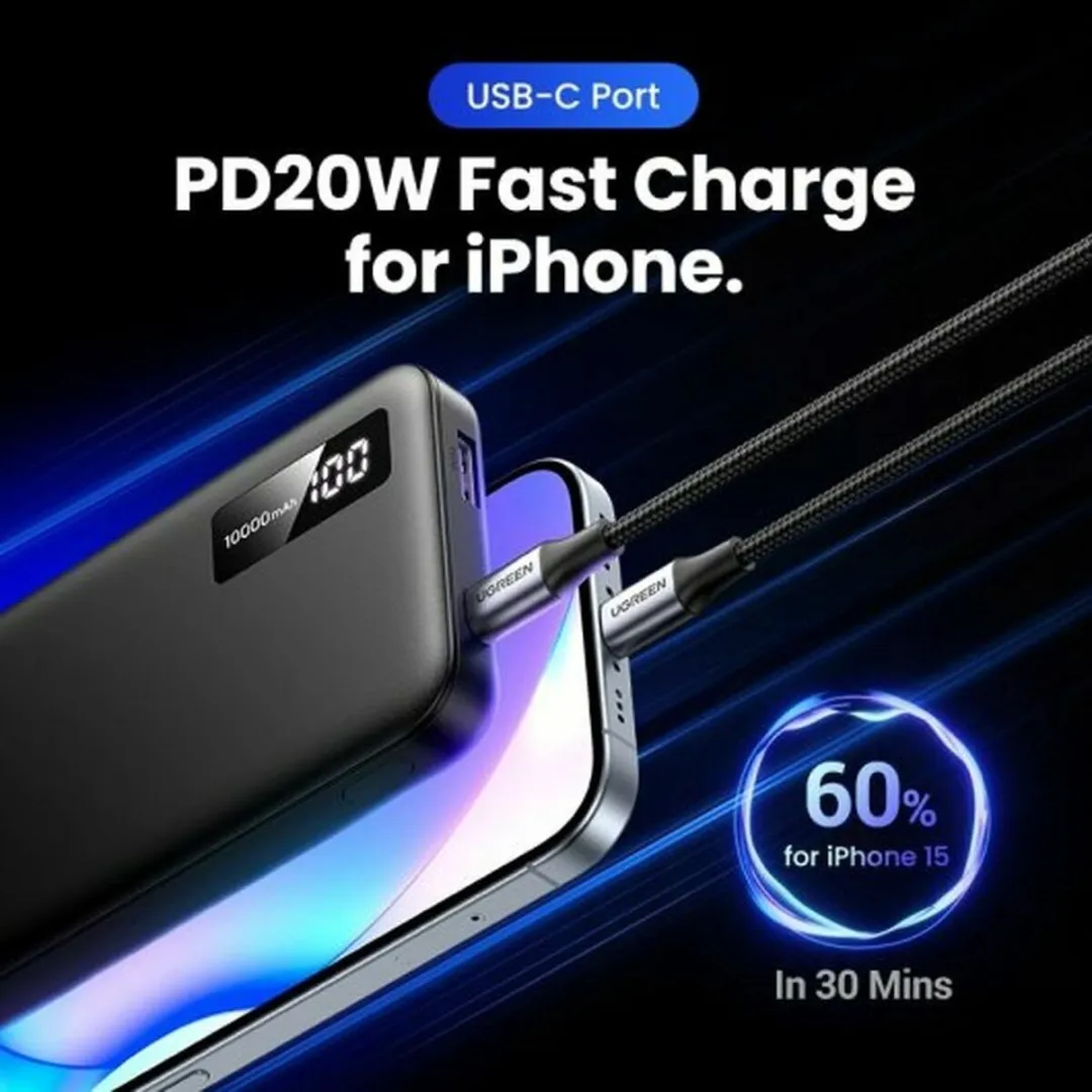 Ugreen 10000mAh Powerbank 22W - 2x USB - Transparent - afbeelding 6 van 6
