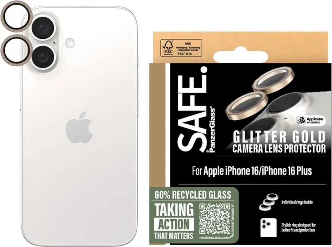 PanzerGlass SAFE Lensbeschermer iPhone 16 - Glitter Gold - afbeelding 4 van 5