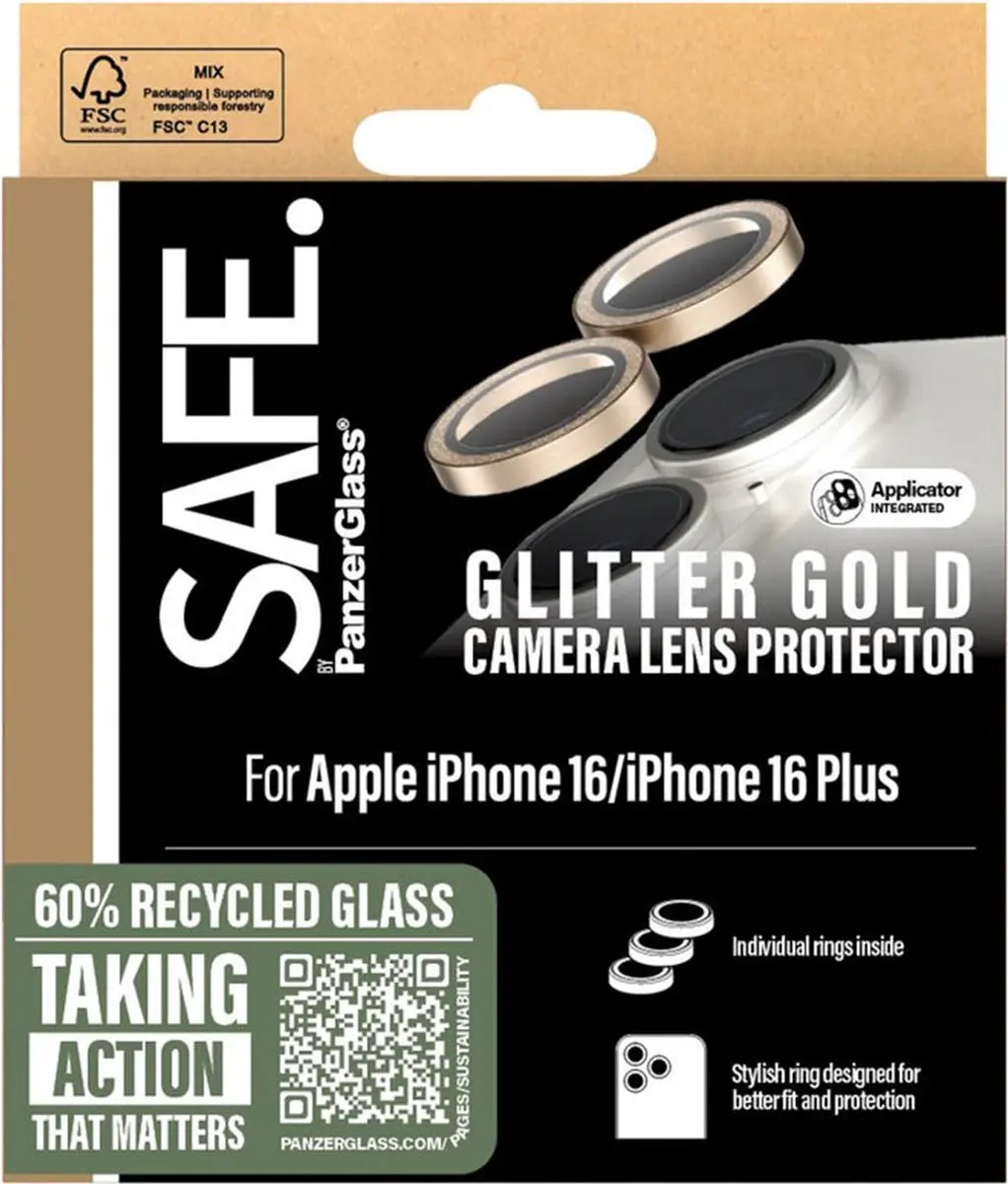 PanzerGlass SAFE Lensbeschermer iPhone 16 - Glitter Gold