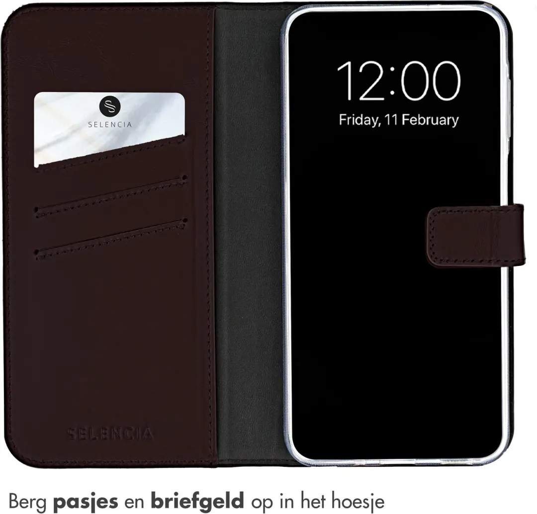 Selencia Leren Bookcase Hoesje Galaxy A27 5G - Donkerbruin - afbeelding 3 van 5
