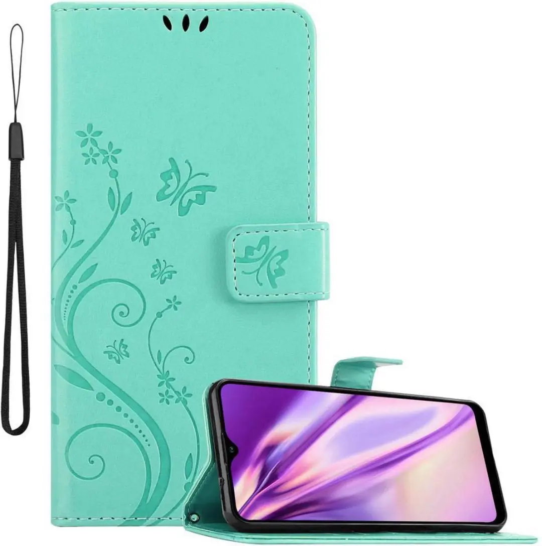 Cadorabo Hoesje geschikt voor Samsung Galaxy A20s in BLOEMEN TURKOOIS