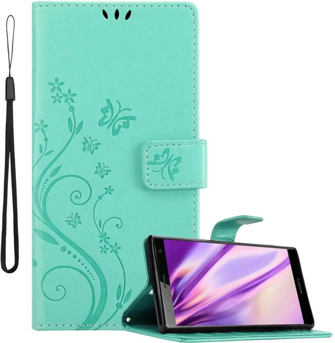 Cadorabo Hoesje geschikt voor Sony Xperia XZ2 in BLOEMEN TURKOOIS