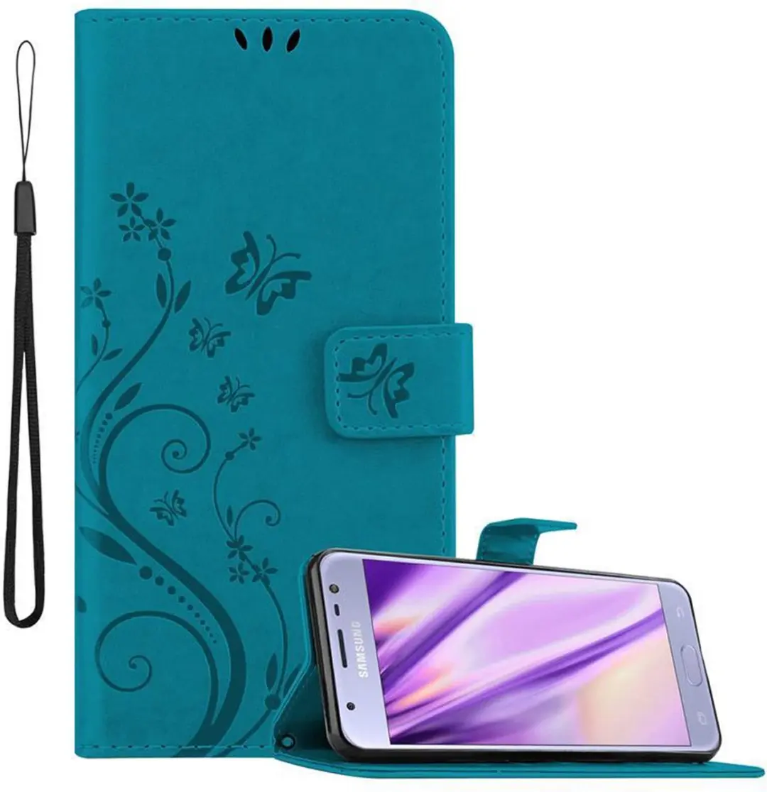 Cadorabo Hoesje geschikt voor Samsung Galaxy J3 2017 in BLOEMEN BLAUW