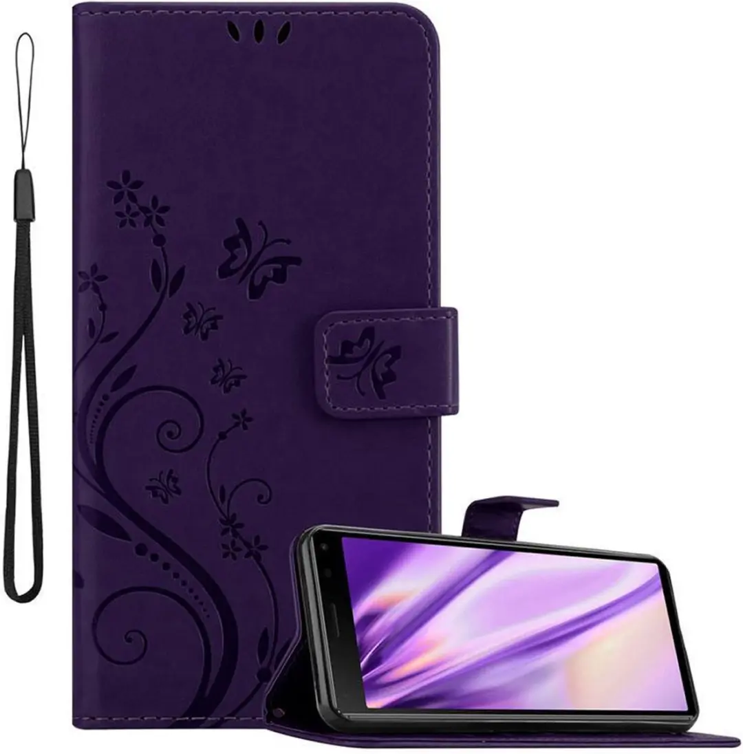 Cadorabo Hoesje geschikt voor Sony Xperia 8 in BLOEMEN DONKER PAARS