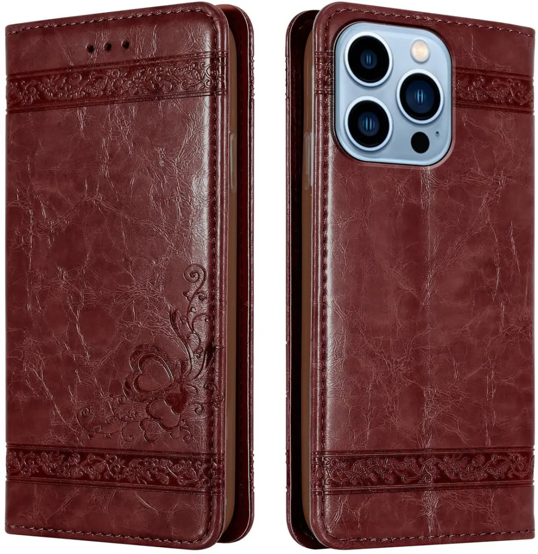 Cadorabo Hoesje geschikt voor Apple iPhone 13 PRO MAX in Donker Rood met ornamen