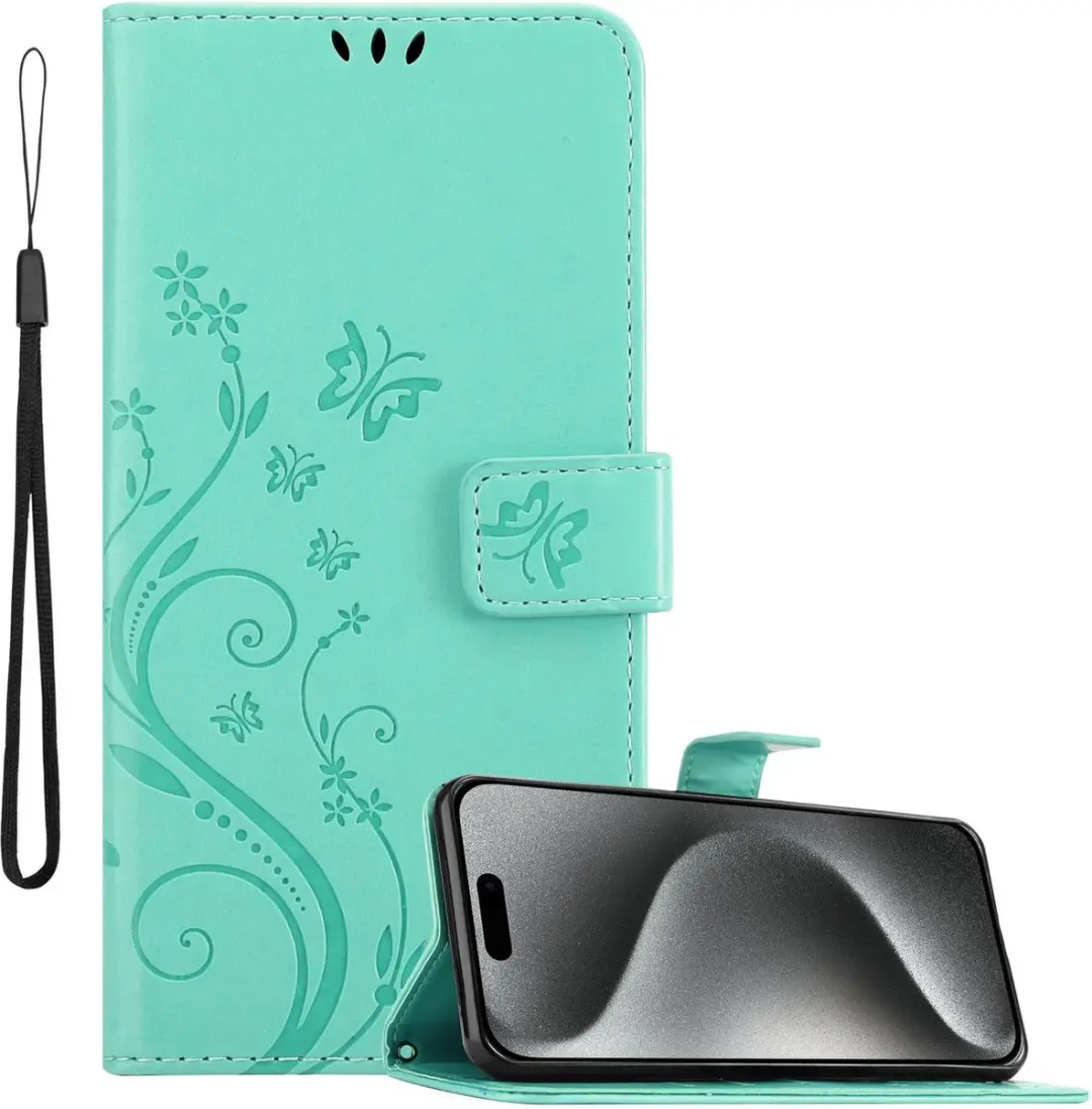 Cadorabo Hoesje geschikt voor Apple iPhone 16 PRO in BLOEMEN TURKOOIS