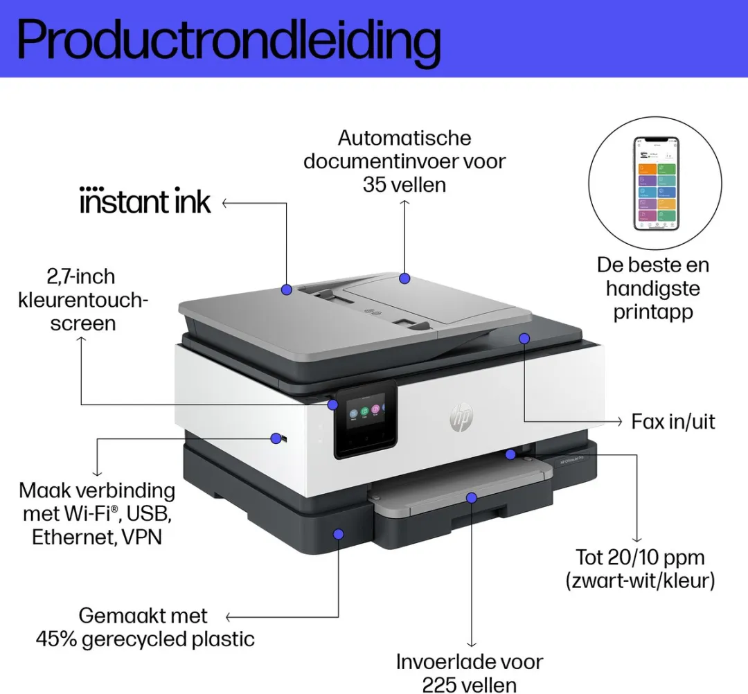 HP OfficeJet Pro 8132e All-in-One Printer 40Q45B - Grijs - afbeelding 6 van 6