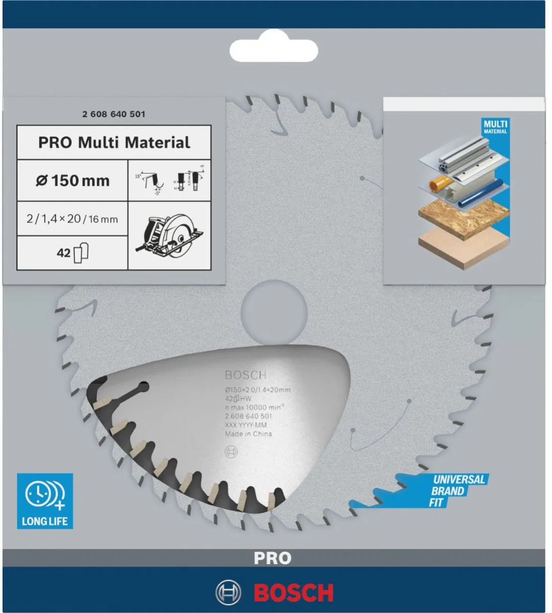 Bosch Professional Cirkelzaagblad CIRKZB MULTI 150X20/16X2 42T - Aluminium/Hout/Kunststof/Metaal - afbeelding 4 van 5
