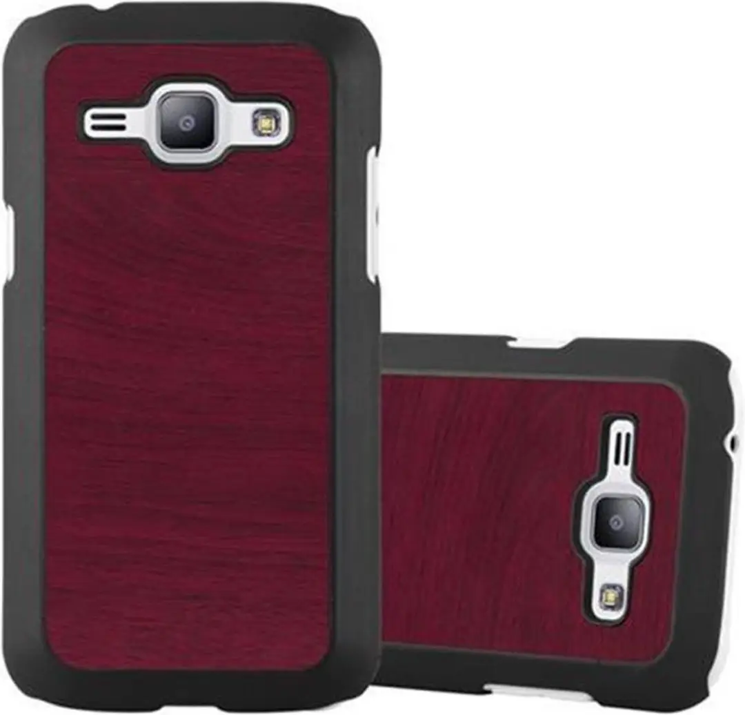 Cadorabo Hoesje geschikt voor Samsung Galaxy J1 2015 in WOODY ROOD