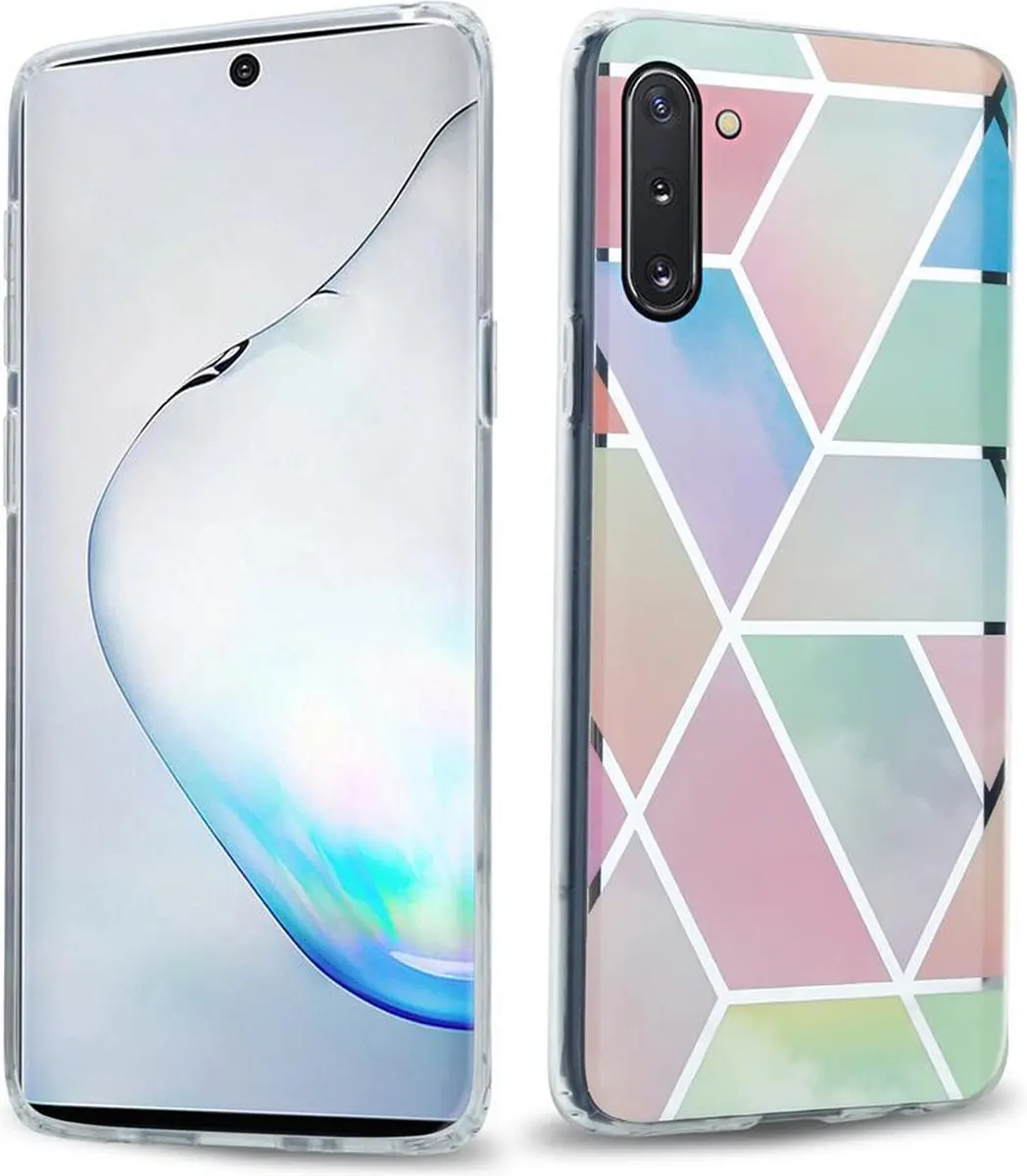 Cadorabo Hoesje geschikt voor Samsung Galaxy NOTE 10 in Regenboog Marmer No. 11
