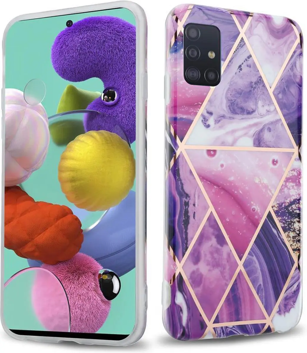 Cadorabo Hoesje geschikt voor Samsung Galaxy A51 5G in Paars Golf Marmer No. 14