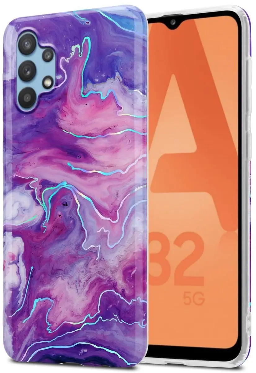 Cadorabo Hoesje geschikt voor Samsung Galaxy A32 5G in Paars Roze Marmer No. 19