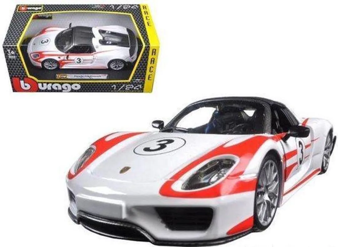 Porsche 918 Weissach #3 Modelauto 1:24 - Bburago - Wit/Rood