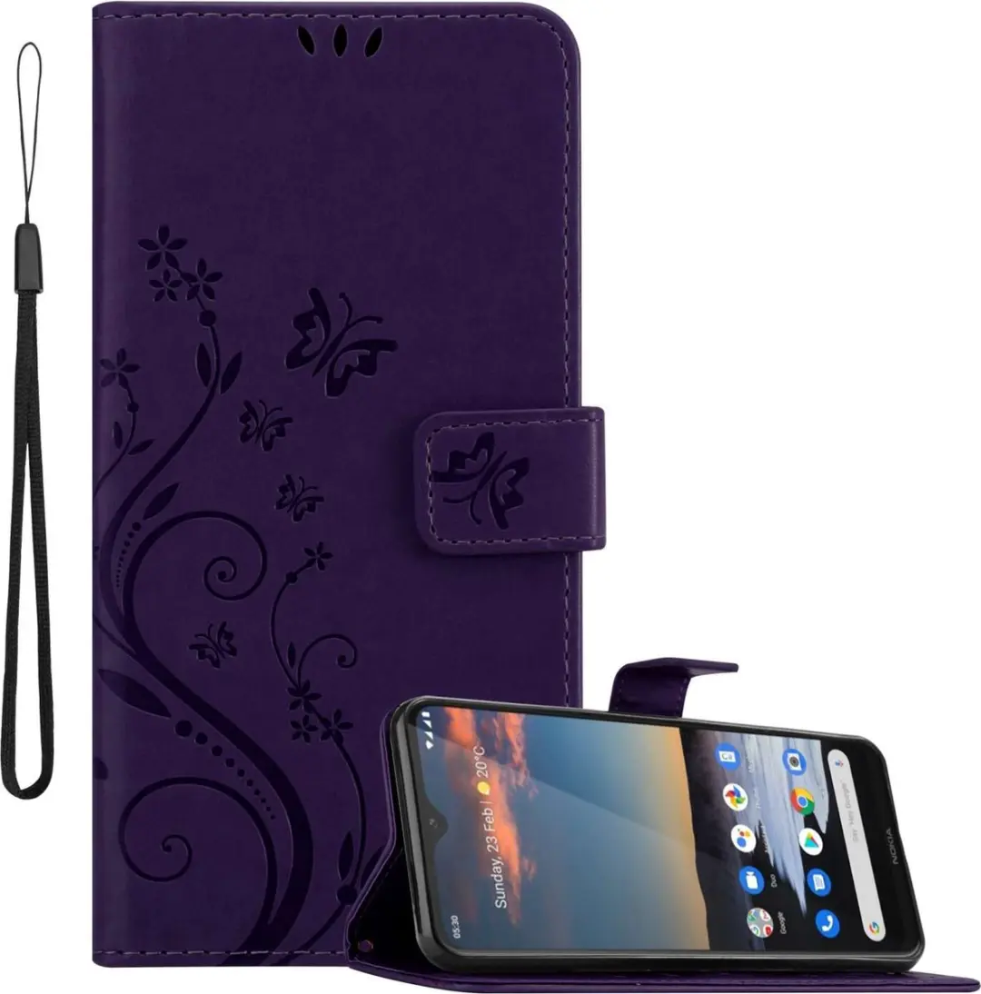 Cadorabo Hoesje geschikt voor Nokia 5,3 in BLOEMEN DONKER PAARS