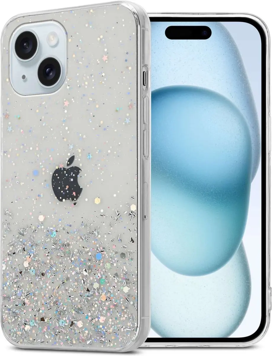 Cadorabo Hoesje geschikt voor Apple iPhone 15 PLUS in Transparant met Glitter